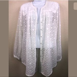 Lucky Brand Sheer Button Down Boho Swim Cover